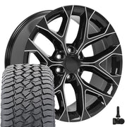 22" Replica Wheels fit Chevrolet Silverado 1500 - CV98B Gloss Black with Milled Edge 22x9, Sailun Tires &amp; TPMS Set