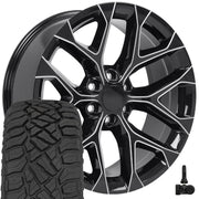 OE Wheels CV98B 22x9 6x139.7 Gloss Black with Milled Edge Wheels 285-45-22 Sailun TerraMax RT Tires TPMS SET