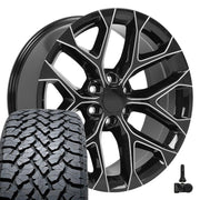 Set(4) 22x9 CV98 Gloss Black with Milled Edge - 6x139.7 +24ET with 285/45r22 TBB TS-37 AT Tires &amp; TPMS