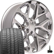 Fits GMC Snowflake Wheels CV98B 22x9 Chrome Sierra Rims and Bridgestone Tires