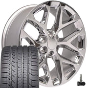 Set(4) 22x9 CV98B Chrome - 6x139.7 +24ET with 285/45r22 Goodyear Eagle Sport Tires &amp; TPMS