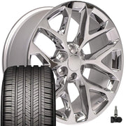 Set(4) 22x9 CV98B Chrome - 6x139.7 +24ET with 285/45r22 Goodyear Eagle Touring Tires &amp; TPMS