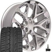 Fits GMC Snowflake Wheels CV98 22x9 Chrome Sierra Rims and Ironman Tires