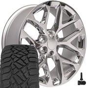 Set(4) 22x9 CV98B Chrome - 6x139.7 +24ET with 285/45r22 Sailun TerraMax RT Tires &amp; TPMS
