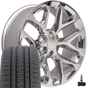 Set(4) 22x9 CV98B Chrome - 6x139.7 +24ET with 285/45r22 Bridgestone Dueler Alenza HL Tires &amp; TPMS