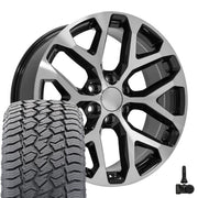 22" Replica Wheels fit Chevrolet Silverado 1500 - CV98B Gloss Black Machined 22x9, Sailun Tires &amp; TPMS Set
