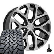 Set(4) 22x9 CV98 Gloss Black Machined - 6x139.7 +24ET with 285/45r22 TBB TS-37 AT Tires &amp; TPMS