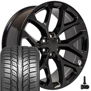 Set(4) 24x10 CV98B Gloss Black - 6x139.7 +24ET with 295/35r24 Sailun Atrezzo SVR LX+ Tires &amp; TPMS
