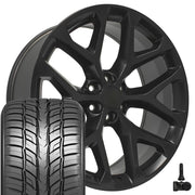 Set(4) 24x10 CV98B Satin Black - 6x139.7 +24ET with 295/35r24 Sailun Atrezzo SVR LX+ Tires &amp; TPMS