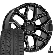 OE Wheels CV98 24x10 6x139.7 Gloss Black with Milled Edge Wheels 295-35-24 Ironman iMove GEN 2 Tires TPMS SET