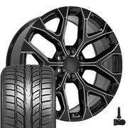 Set(4) 24x10 CV98B Gloss Black with Milled Edge - 6x139.7 +24ET with 295/35r24 Sailun Atrezzo SVR LX+ Tires &amp; TPMS