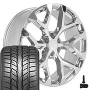 Set(4) 24x10 CV98B Chrome - 6x139.7 +24ET with 295/35r24 Sailun Atrezzo SVR LX+ Tires &amp; TPMS