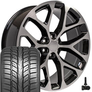 Set(4) 24x10 CV98B Gloss Black Machined - 6x139.7 +24ET with 295/35r24 Sailun Atrezzo SVR LX+ Tires &amp; TPMS