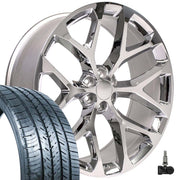 OE Wheels CV98 26x10 6x139.7 Chrome Wheels 295-30-26 Atlas Force UHP Tires TPMS SET