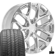 OE Wheels CV98 22x9 6x139.7 Chrome Wheels 275-50-22 Bridgestone Alenza A/S 02 Tires TPMS SET