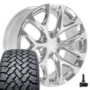 Set(4) 22x9 CV98 Chrome - 6x139.7 +28ET with 285/45r22 TBB TS-37 AT Tires &amp; TPMS