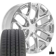 OE Wheels CV98 22x9 6x139.7 Chrome Wheels 285-45-22 Bridgestone Dueler Alenza HL Tires TPMS SET