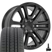 20" Replica Wheels fit GMC Sierra 1500 - CV99 Satin Black 20x9, Bridgestone Tires &amp; TPMS Set