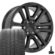 20" Replica Wheels fit GMC Sierra 1500 - CV99 Satin Black 20x9, Goodyear Tires &amp; TPMS Set