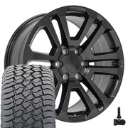 20" Replica Wheels fit GMC Sierra 1500 - CV99 Satin Black 20x9, Sailun Tires &amp; TPMS Set