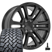 Set(4) 20x9 CV99 Satin Black - 6x139.7 +31ET with 275/55r20 TBB TS-37 AT Tires &amp; TPMS