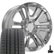 20" Replica Wheels fit GMC Sierra 1500 - CV99 Chrome 20x9, Bridgestone Tires &amp; TPMS Set