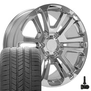 20" Replica Wheels fit GMC Sierra 1500 - CV99 Chrome 20x9, Goodyear Tires &amp; TPMS Set