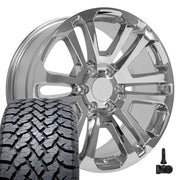 Set(4) 20x9 CV99 Chrome - 6x139.7 +31ET with 275/55r20 TBB TS-37 AT Tires &amp; TPMS
