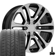 20" Replica Wheels fit GMC Sierra 1500 - CV99 Gloss Black Machined 20x9, Goodyear Tires &amp; TPMS Set