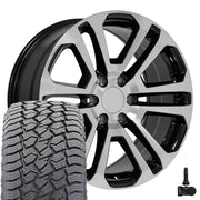 20" Replica Wheels fit GMC Sierra 1500 - CV99 Gloss Black Machined 20x9, Sailun Tires &amp; TPMS Set