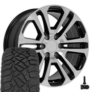 OE Wheels CV99 20x9 6x139.7 Gloss Black Machined Wheels 275-55-20 Sailun TerraMax RT Tires TPMS SET