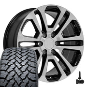 Set(4) 20x9 CV99 Gloss Black Machined - 6x139.7 +31ET with 275/55r20 TBB TS-37 AT Tires &amp; TPMS