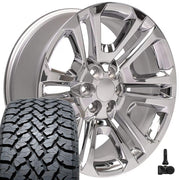 Set(4) 22x9 CV99 Chrome - 6x139.7 +24ET with 285/45r22 TBB TS-37 AT Tires &amp; TPMS