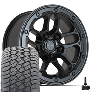17" DEFIANT Wheels fit Jeep Wrangler - DF01 Satin Black 17x8, Sailun Tires &amp; TPMS Set