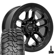 Set(5) 17x8 DF01 Satin Black - 5x127 +12ET with 33x12.50r17 Nexen Roadian MTX Tires &amp; TPMS