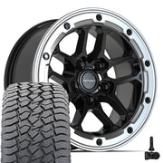 17" DEFIANT Wheels fit Jeep Wrangler - DF01 Gloss Black with Milled Edge 17x8, Sailun Tires &amp; TPMS Set