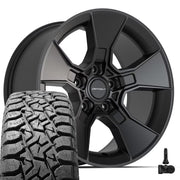 Set(5) 17x8.5 DF02 Satin Black - 5x127 +12ET with 33x12.50r17 TBB TS-57 RT Tires &amp; TPMS