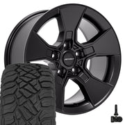 Set(4) 17x8.5 DF02 Satin Black - 5x127 +12ET with 33x12.50r17 Sailun TerraMax RT Tires &amp; TPMS