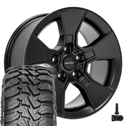 Set(4) 17x8.5 DF02 Satin Black - 5x127 +12ET with 33x12.50r17 Nexen Roadian MTX Tires &amp; TPMS