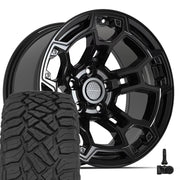 Set(4) 17x9 DF03 Gloss Black - 5x127 -12ET with 33x12.50r17 Sailun TerraMax RT Tires &amp; TPMS
