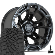 Set(5) 17x9 DF03 Satin Black with Dark Satin Charcoal 2-Tone - 5x127 -12ET with 33x12.50r17 Sailun TerraMax RT Tires &amp; TPMS