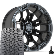20" DEFIANT Wheels fit Ram 1500 - DF03 Satin Black with Dark Satin Charcoal 2-Tone 20x9, Sailun Tires &amp; TPMS Set