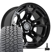 Set(4) 17x9 DF03B Gloss Black - 5x127 -12ET with 265/70r17 Sailun TerraMax AT2 Tires &amp; TPMS