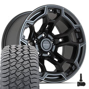 Set(4) 17x9 DF03B Satin Black with Dark Satin Charcoal 2-Tone - 5x127 -12ET with 265/70r17 Sailun TerraMax AT2 Tires &amp; TPMS