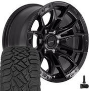 Set(4) 17x9 DF04 Satin Black - 6x135 +12ET with 33x12.50r17 Sailun TerraMax RT Tires &amp; TPMS