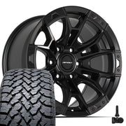 Set(4) 20x9 DF04 Satin Black - 6x135 +12ET with 275/55r20 TBB TS-37 AT Tires &amp; TPMS