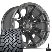 Set(4) 20x9 DF04 Satin Gunmetal - 6x135 +12ET with 275/55r20 TBB TS-37 AT Tires &amp; TPMS