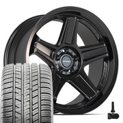 Set(4) 20x9.5 &amp; 20x10.5 DF07 Satin Black - 5x115 +15ET with 275/40r20 Sailun Atrezzo SVA2 Tires &amp; TPMS