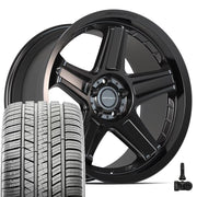 Set(4) 20x10.5 DF07 Satin Black - 5x115 +26ET with 275/40r20 Sailun Atrezzo SVA2 Tires &amp; TPMS