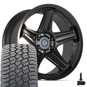 22" DEFIANT Wheels fit Ram 1500 - DF07 Satin Black 22x10, Sailun Tires &amp; TPMS Set